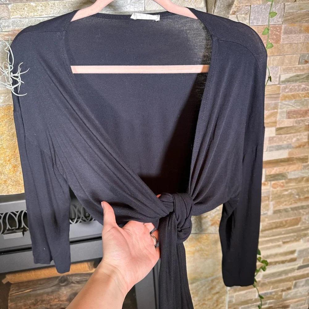 Olivia Rae Black Soft Flowy Front-Tie Cardigan - Casual & Cute! - Picture 3 of 9